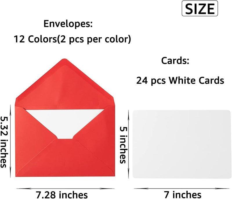 Wishop A7 Colorful Envelopes and Blank Cards 24 Pieces A7 Envelopes and 24 Pieces 5x7 Colorful Flat Cards for Weddings, Invitations, Birthday, Baby Shower (White) - Image 2